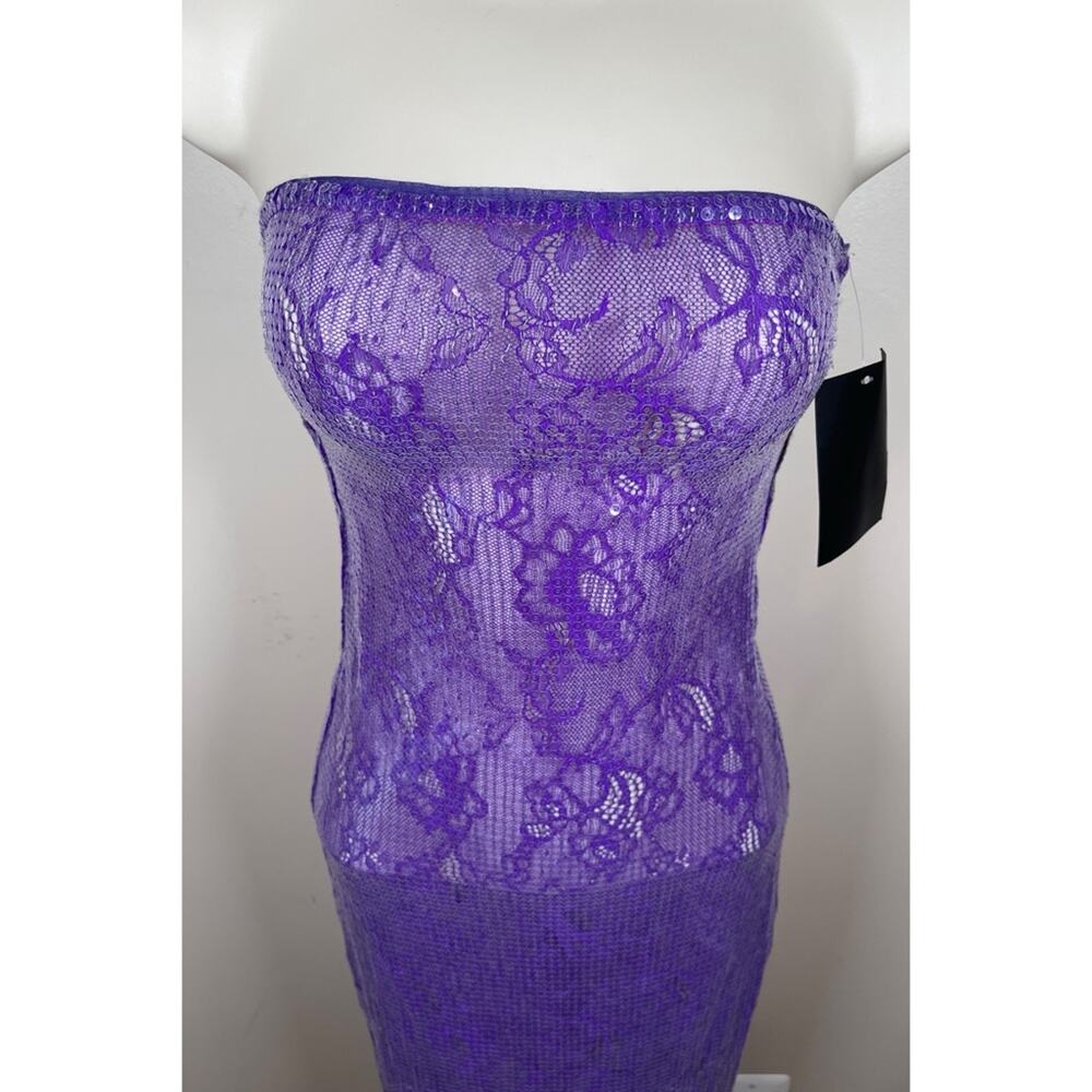 RETROFETE Lucia Sequin Strapless Bodycon Lace Sheer Purple Maxi Dress Size XXS - Picture 6 of 12